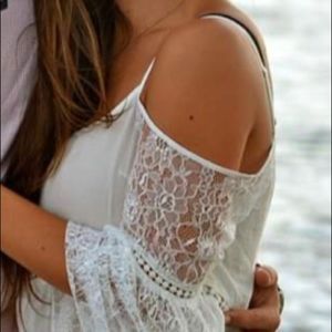 Sheer white off the shoulder mini dress